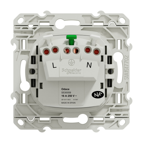 Prise de courant 2P+T aluminium Schneider Odace 2 connexions rapides par pôle fixation à vis