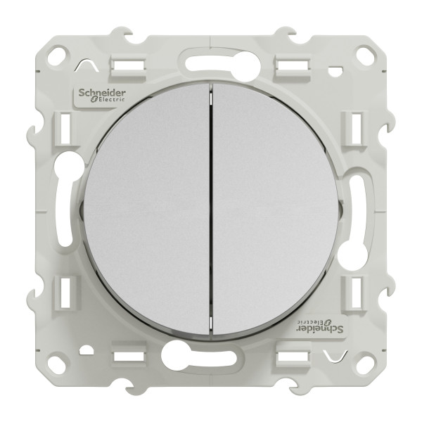 Interrupteur ou va-et-vient double aluminium Schneider Odace fixation à griffes