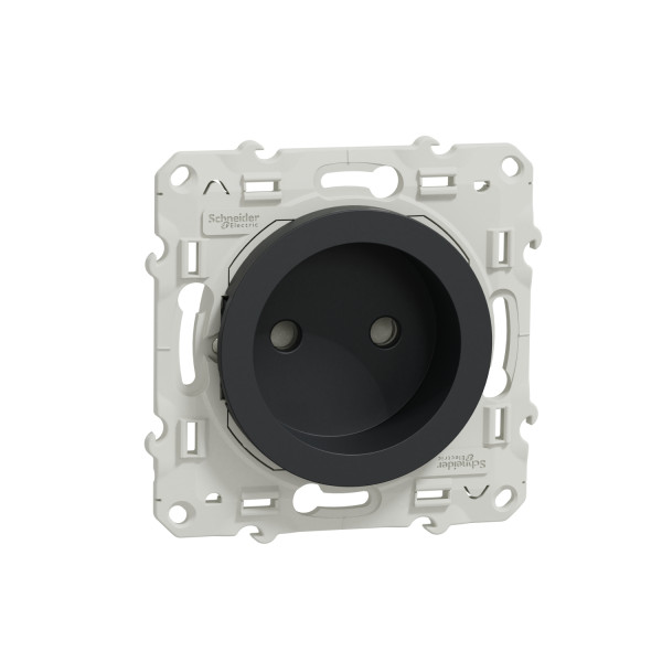 Prise de courant 2P anthracite Schneider Odace connexion rapide fixation à vis 