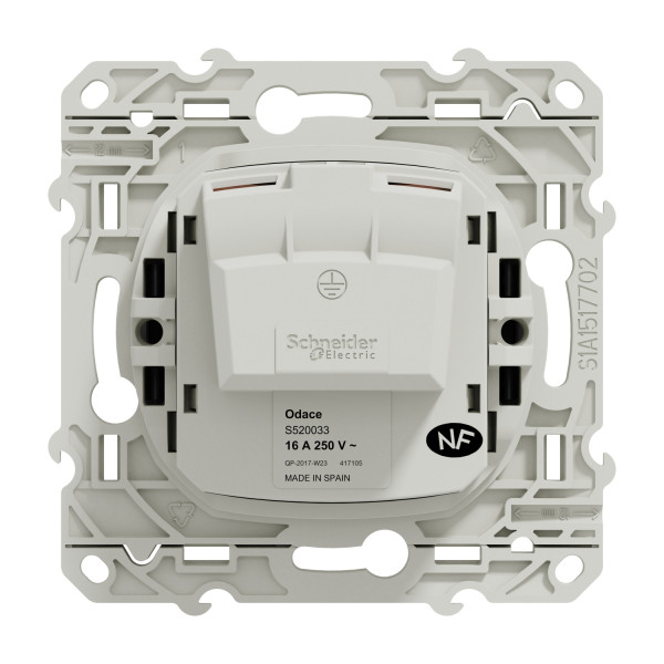 Prise de courant 2P anthracite Schneider Odace connexion rapide fixation à vis 