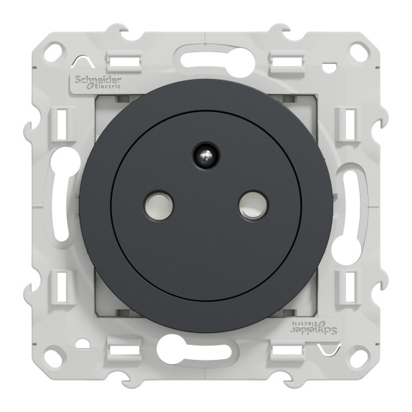 Prise de courant 2P+T affleurante anthracite Schneider Odace connexion rapide fixation à vis