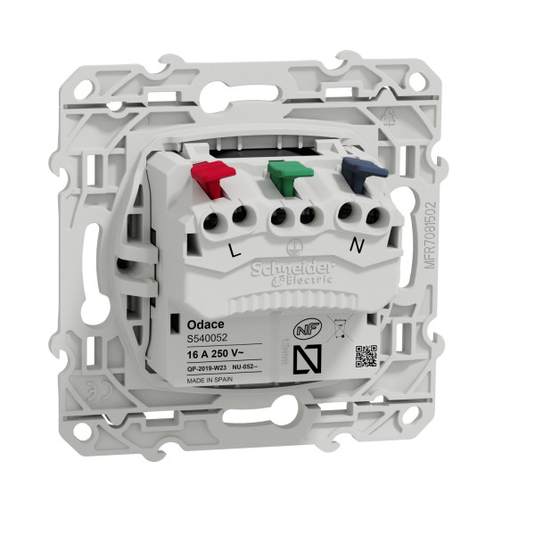 Prise de courant 2P+T affleurante anthracite Schneider Odace connexion rapide fixation à vis
