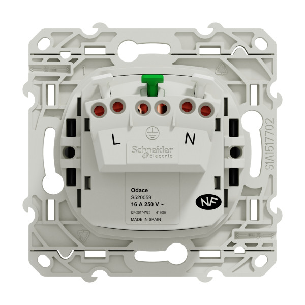 Prise de courant 2P+T anthracite Schneider Odace 2 connexions rapides par pôle fixation à vis