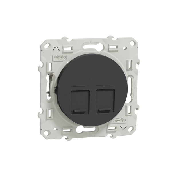Prise Double RJ45 Anthracite Grade 3 Multimédia Catégorie 6 STP Odace Schneider – Fixation à Vis