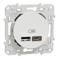 Prise USB double blanche Schneider Odace type A+C 5Vcc 2,4A