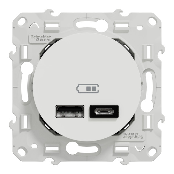 Prise USB double blanche Schneider Odace type A+C 5Vcc 2,4A