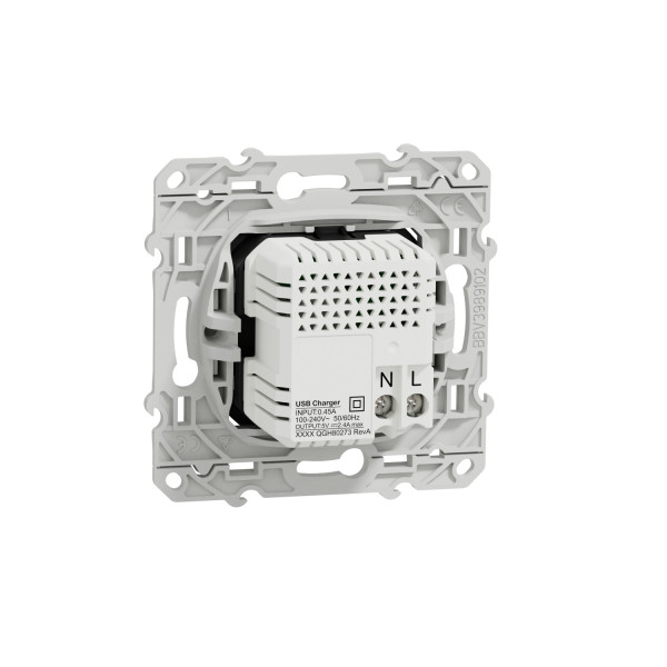 Prise USB double blanche Schneider Odace type A+C 5Vcc 2,4A