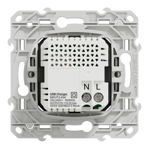 Prise USB double blanche Schneider Odace type A+C 5Vcc 2,4A