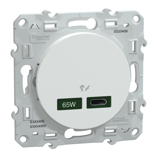 Prise chargeur USB blanc Schneider Odace type C 65W forte puissance