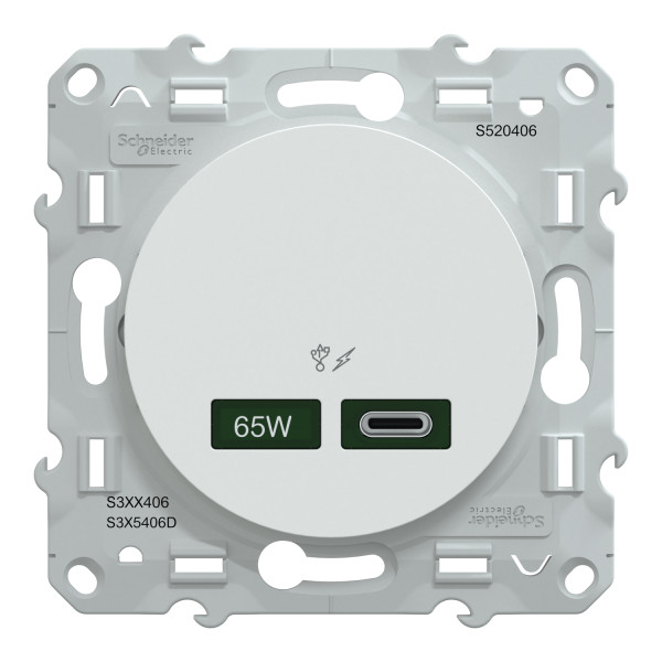 Prise chargeur USB blanc Schneider Odace type C 65W forte puissance