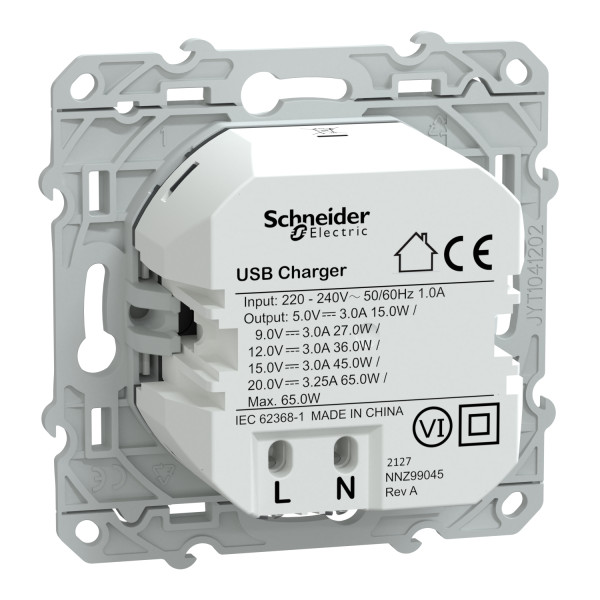 Prise chargeur USB blanc Schneider Odace type C 65W forte puissance