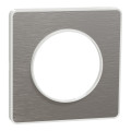 Plaque aluminium brossé avec liseré blanc Schneider Odace Touch 1 poste