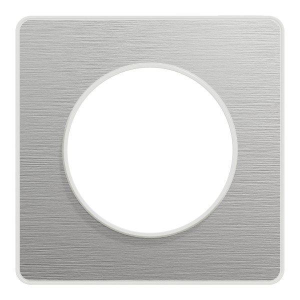 Plaque aluminium brossé avec liseré blanc Schneider Odace Touch 1 poste