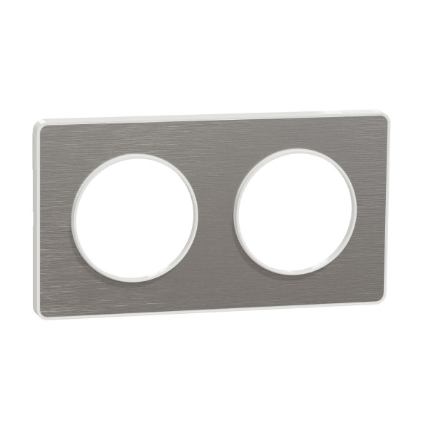 Plaque aluminium brossé avec liseré blanc Schneider Odace Touch 2 postes entraxe 71mm