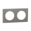 Plaque aluminium brossé avec liseré blanc Schneider Odace Touch 2 postes entraxe 71mm