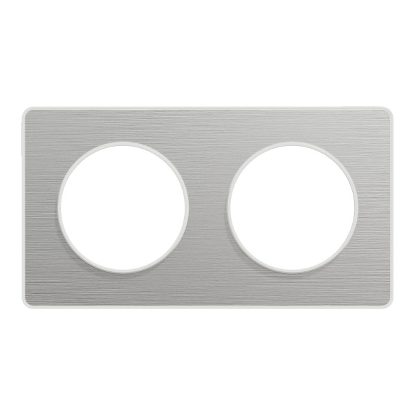 Plaque aluminium brossé avec liseré blanc Schneider Odace Touch 2 postes entraxe 71mm