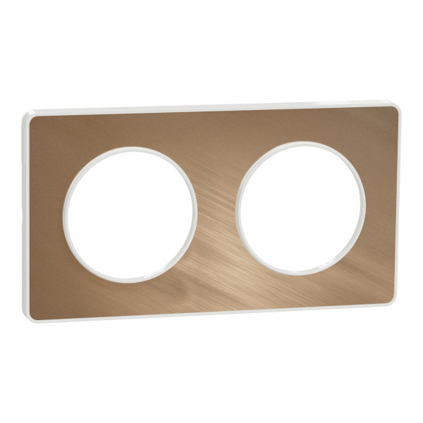 Plaque bronze brossé avec liseré blanc Schneider Odace Touch 2 postes entraxe 71mm