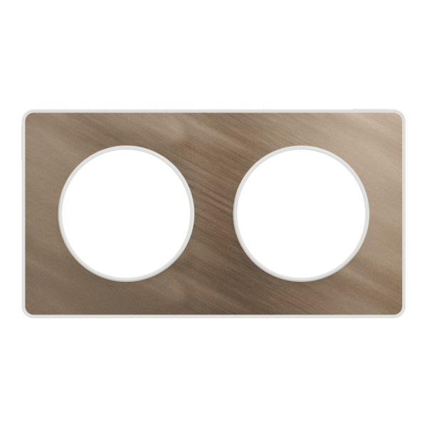 Plaque bronze brossé avec liseré blanc Schneider Odace Touch 2 postes entraxe 71mm