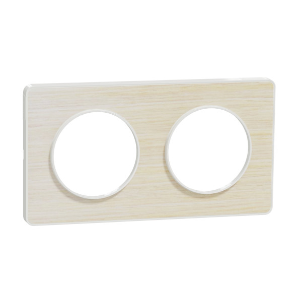 Plaque bois nordique liseré blanc Schneider Odace Touch 2 postes entraxe 71mm