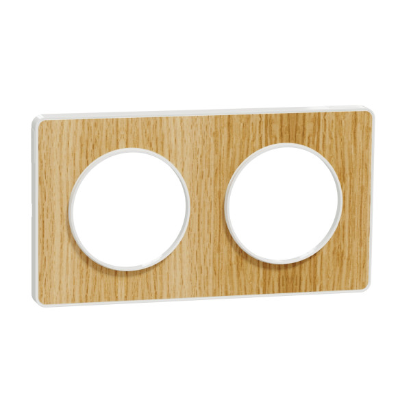 Plaque bois naturelle avec liseré blanc Schneider Odace Touch 2 postes entraxe 71mm