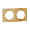 Plaque bois naturelle avec liseré blanc Schneider Odace Touch 2 postes entraxe 71mm