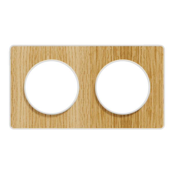 Plaque bois naturelle avec liseré blanc Schneider Odace Touch 2 postes entraxe 71mm