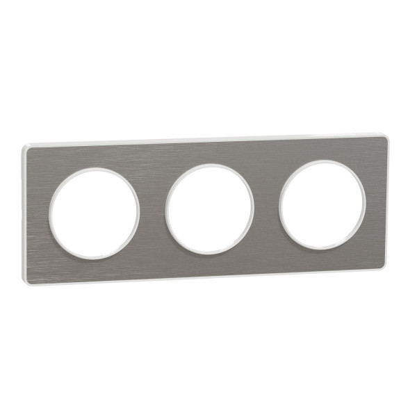 Plaque aluminium brossé liseré blanc Schneider Odace Touch 3 postes entraxe 71mm