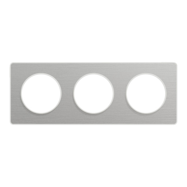 Plaque aluminium brossé liseré blanc Schneider Odace Touch 3 postes entraxe 71mm