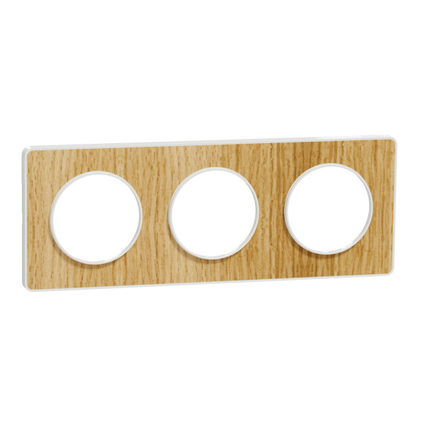 Plaque bois naturel avec liseré blanc Schneider Odace Touch 3 postes entraxe 71mm