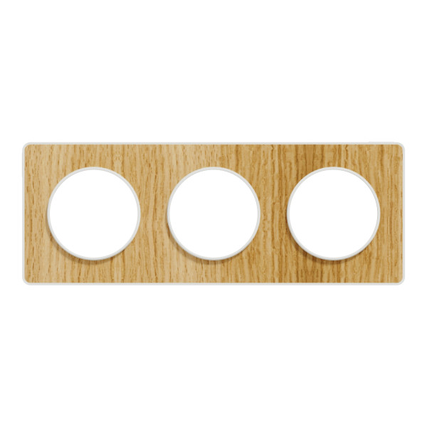 Plaque bois naturel avec liseré blanc Schneider Odace Touch 3 postes entraxe 71mm