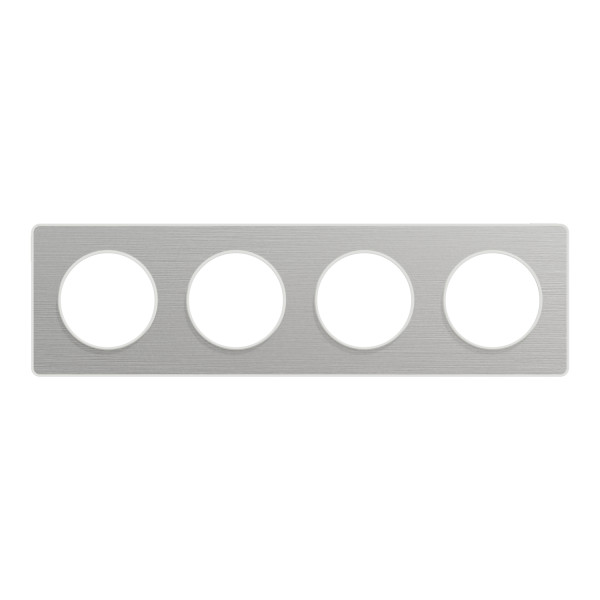 Plaque aluminium brossé liseré blanc Schneider Odace Touch 4 postes entraxe 71mm