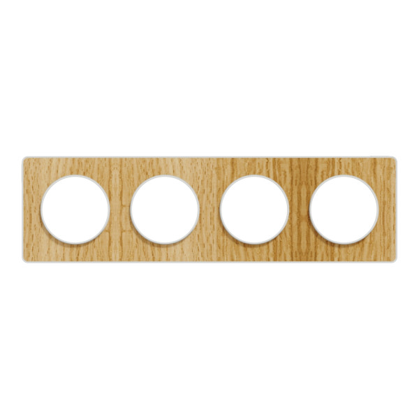 Plaque bois naturel liseré blanc Schneider Odace Touch 4 postes entraxe 71mm