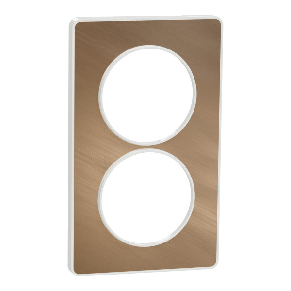 Plaque bronze brossé avec liseré blanc Schneider Odace Touch 2 postes verticale 57mm
