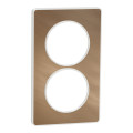 Plaque bronze brossé avec liseré blanc Schneider Odace Touch 2 postes verticale 57mm