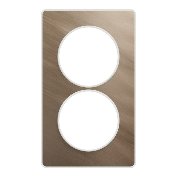 Plaque bronze brossé avec liseré blanc Schneider Odace Touch 2 postes verticale 57mm
