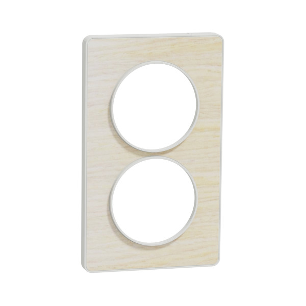 Plaque bois nordique avec liseré blanc Schneider Odace Touch 2 postes verticale 57mm