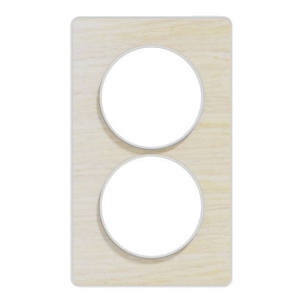 Plaque bois nordique avec liseré blanc Schneider Odace Touch 2 postes verticale 57mm