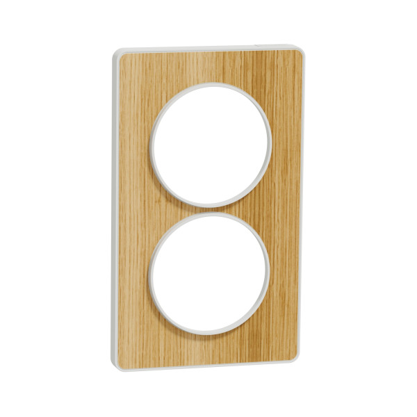 Plaque bois naturel avec liseré blanc Schneider Odace Touch 2 postes verticale 57mm