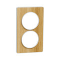 Plaque bois naturel avec liseré blanc Schneider Odace Touch 2 postes verticale 57mm