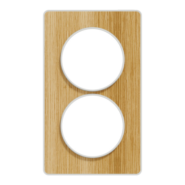Plaque bois naturel avec liseré blanc Schneider Odace Touch 2 postes verticale 57mm