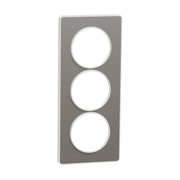 Plaque aluminium brossé avec liseré blanc Schneider Odace Touch 3 postes verticale 57mm