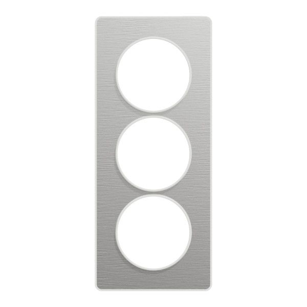 Plaque aluminium brossé avec liseré blanc Schneider Odace Touch 3 postes verticale 57mm