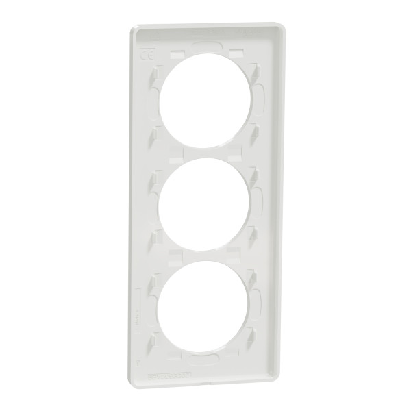 Plaque aluminium brossé avec liseré blanc Schneider Odace Touch 3 postes verticale 57mm