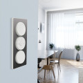 Plaque aluminium brossé avec liseré blanc Schneider Odace Touch 3 postes verticale 57mm