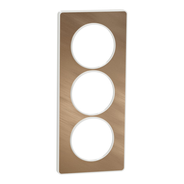 Plaque bronze brossé avec liseré blanc Schneider Odace Touch 3 postes verticale 57mm