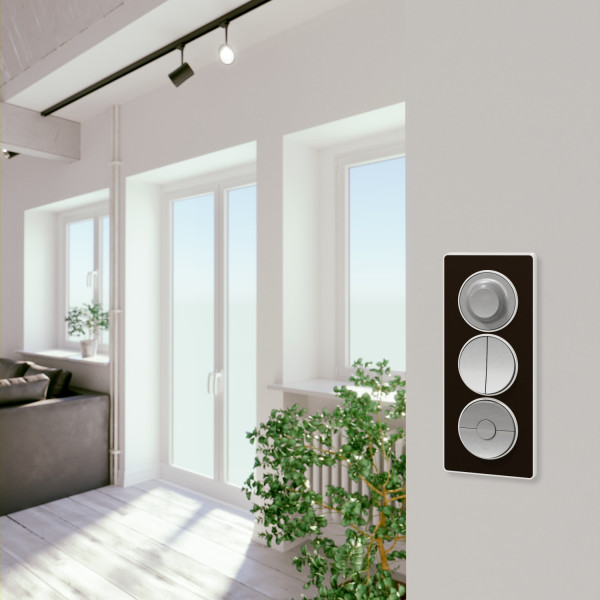 Plaque bronze brossé avec liseré blanc Schneider Odace Touch 3 postes verticale 57mm