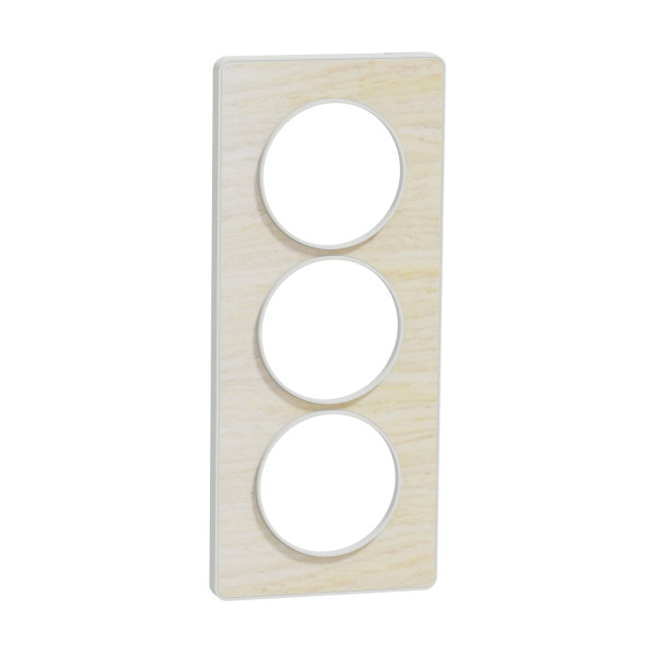 Plaque bois nordique avec liseré blanc Schneider Odace Touch 3 postes verticale 57mm