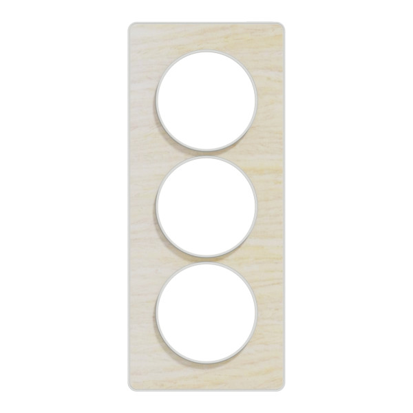 Plaque bois nordique avec liseré blanc Schneider Odace Touch 3 postes verticale 57mm