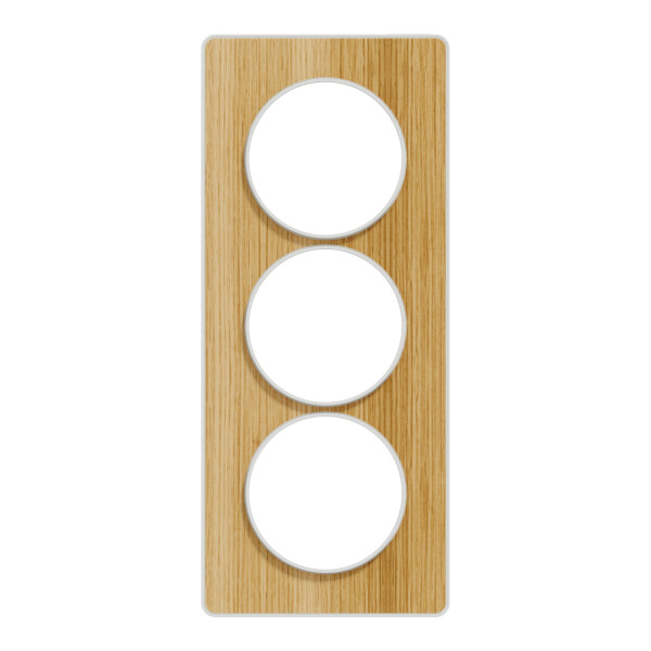 Plaque bois naturel avec liseré blanc Schneider Odace Touch 3 postes verticale 57mm
