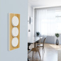 Plaque bois naturel avec liseré blanc Schneider Odace Touch 3 postes verticale 57mm